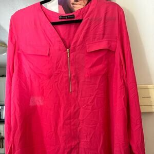 Pink Blouse with front chest zipper- very cute size 2X (nice with tank under it)